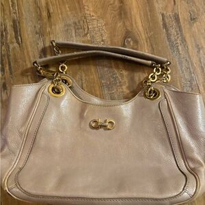Salvatore Ferragamo  Leather Shoulder Bag with Gold Accents Leather Chain